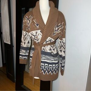 Lucky Brand Geometric Print Tie Waist Cardigan Sweater Women’s Size Large